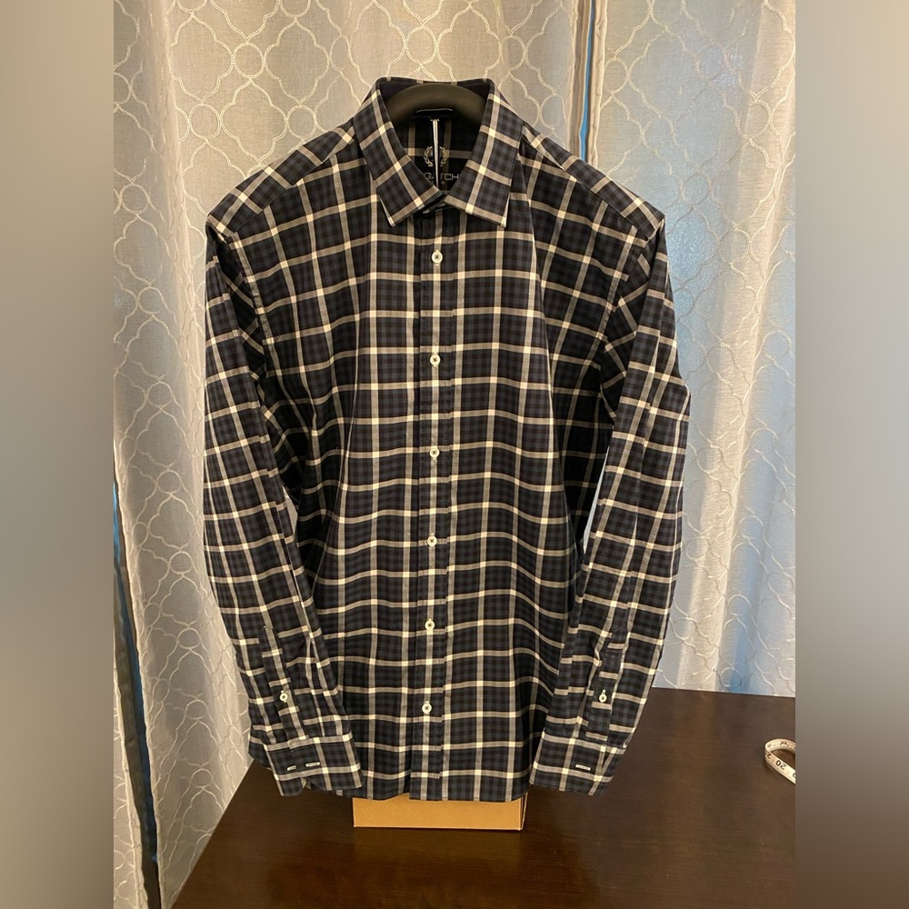 Bugatchi Men's plaid shirt, cufflinks required